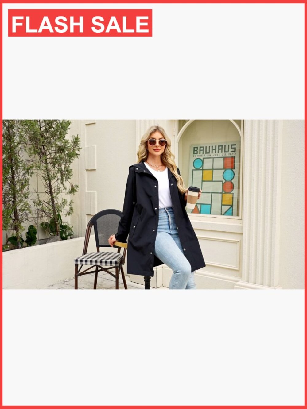 Long Packable Rain Jacket Women Waterproof Lightweight Hooded Windbreaker - Picture 7 of 7